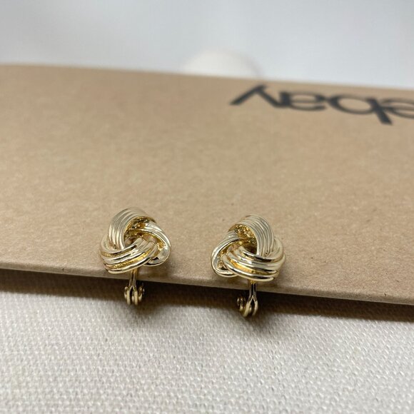 The Jewelry Group TJG Signed Gold Tone Knotted Clip On Statement Earrings Marked - Picture 5 of 15